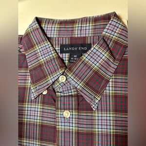 NWOT Lands' End Men's Plaid Long Sleeve Shirt, Size M (15 - 15 1/2)